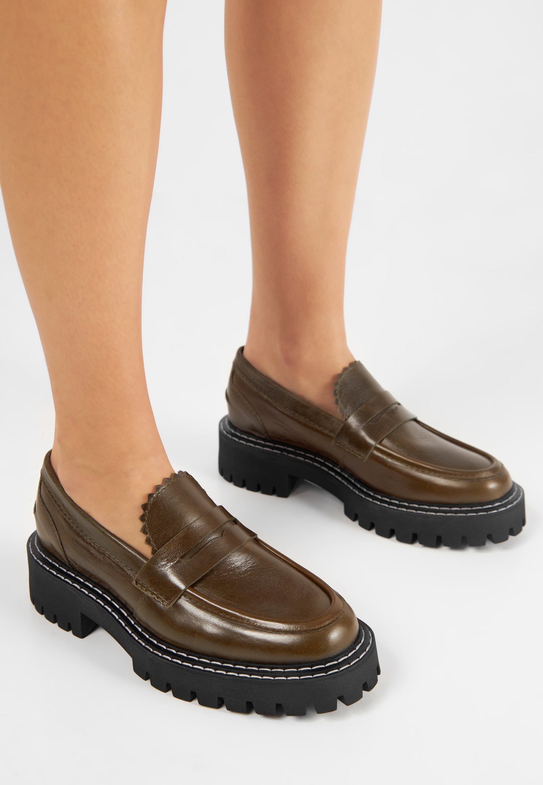 Matter Olive Leather Loafers LAST1682 - 2