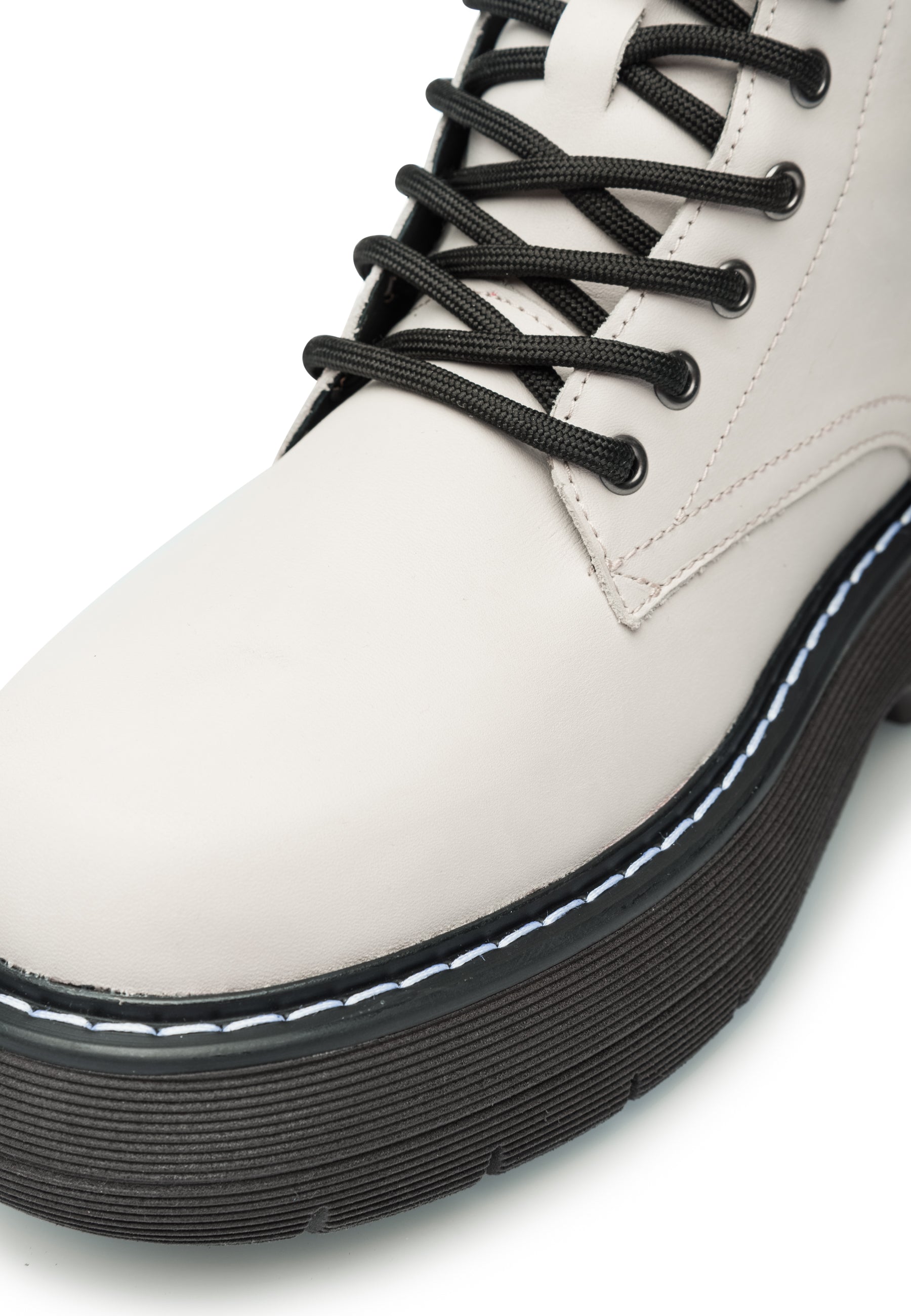 Jane Off White Leather Combat Boots LAST1688 -6