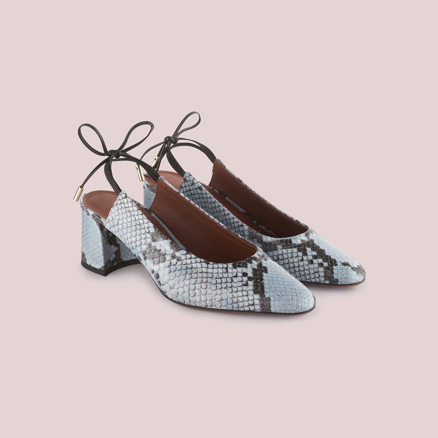 Slingback Shoes In Light Blue Python Print Leather Heels LDL037.60CP29117093 - 3
