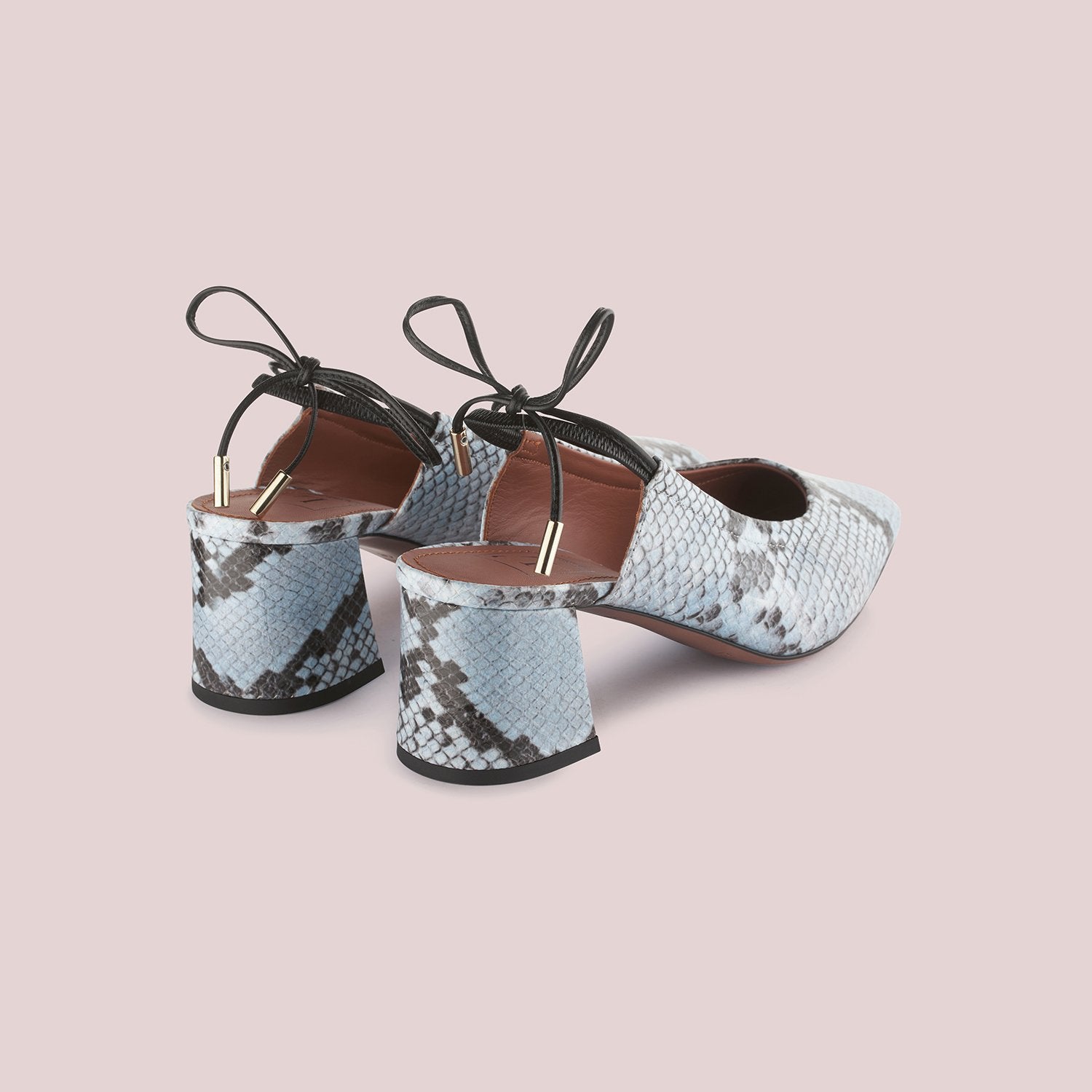 Slingback Shoes In Light Blue Python Print Leather Heels LDL037.60CP29117093 - 4