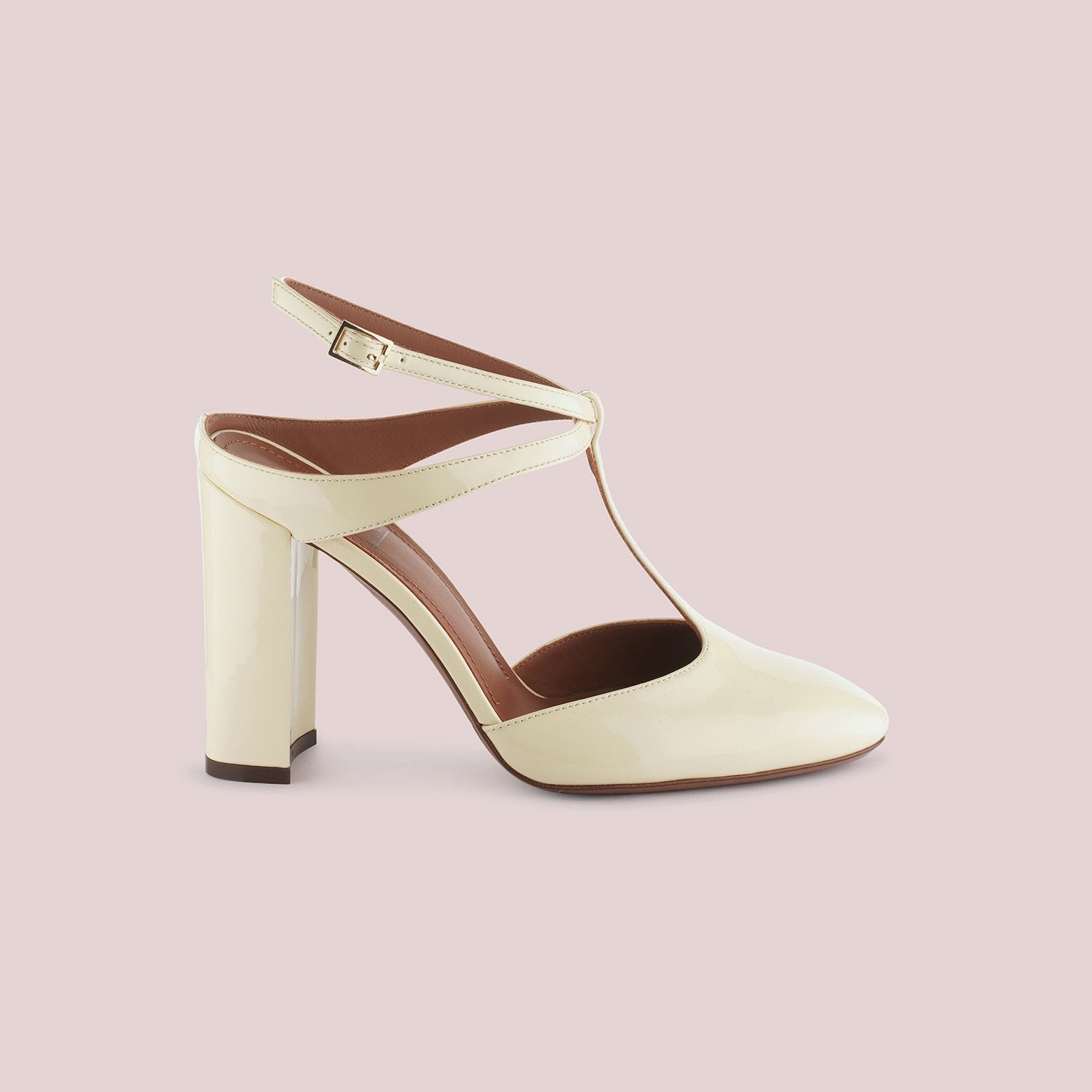 T-Bar Court Shoes In Milk White Patent Leather Heels LDL053.95CP00413044 - 5