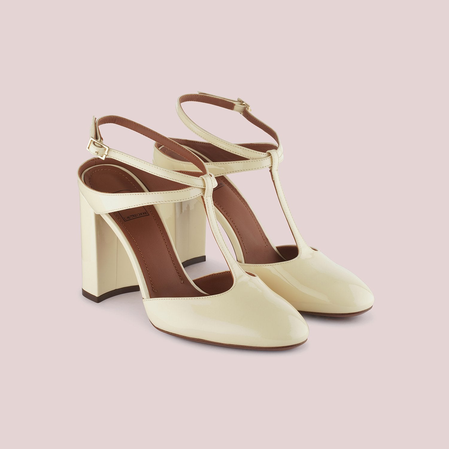 T-Bar Court Shoes In Milk White Patent Leather Heels LDL053.95CP00413044 - 3
