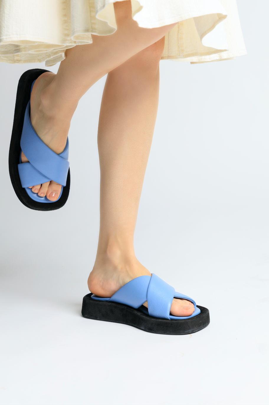 Luna Sky Blue Leather Flat Sandals LUNA5043 - 3