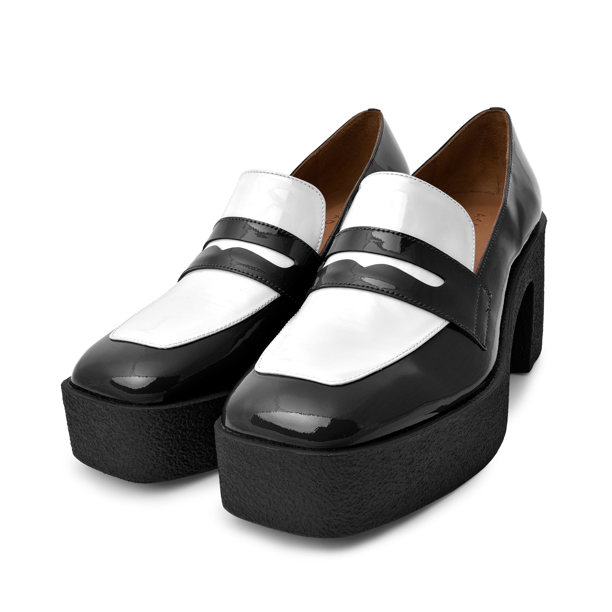 Yoko Black White Patent Leather Chunky Loafers 21031-01-07 - 6