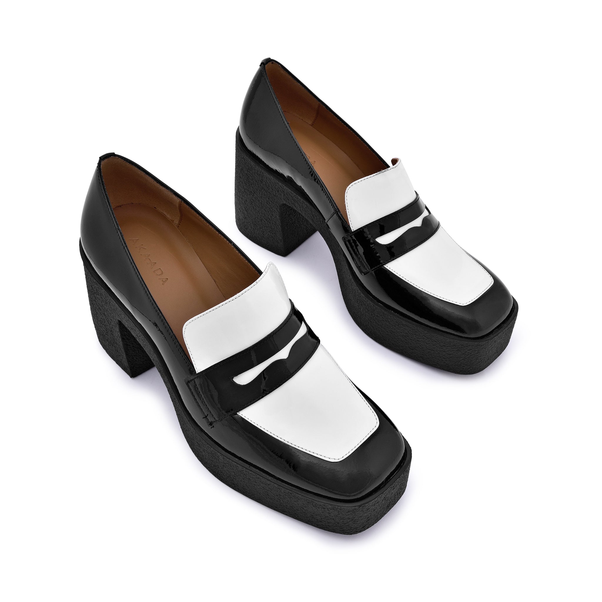 Yoko Black White Patent Leather Chunky Loafers 21031-01-07 - 4