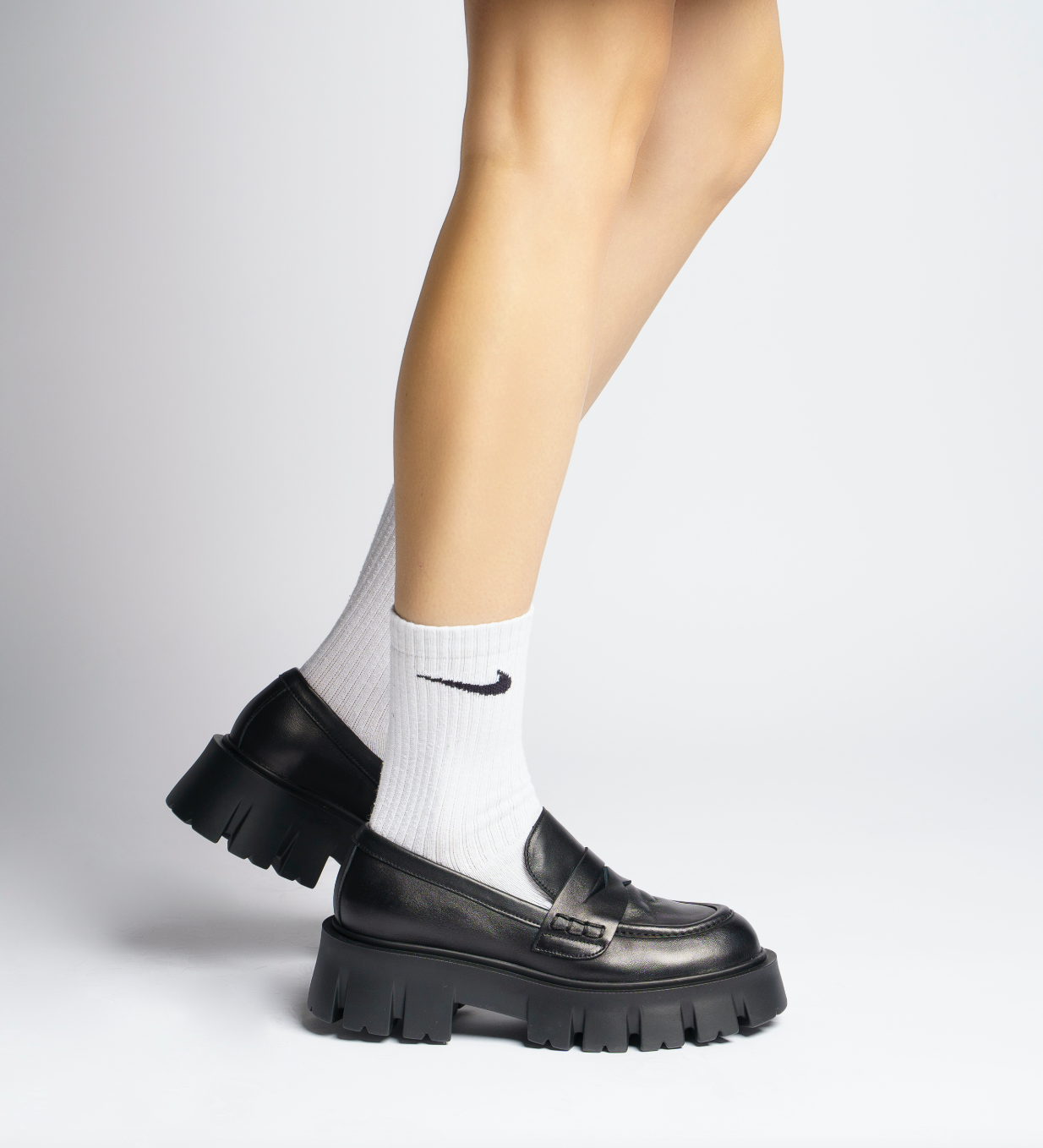 Mikki Black Leather Chunky Loafers D1304Black - 2