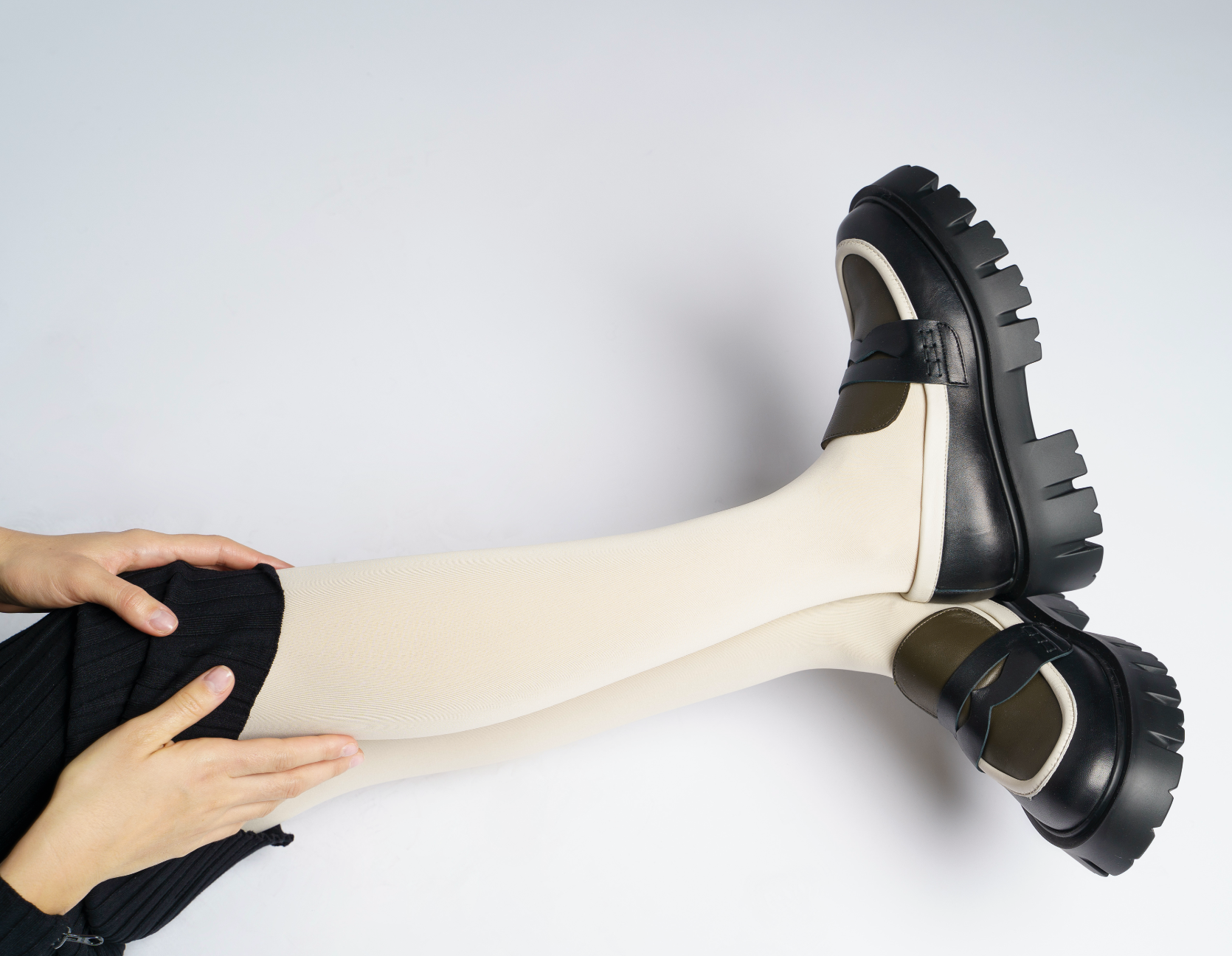 Mikki Black Khaki Leather Chunky Loafers D1304Khaki - 7