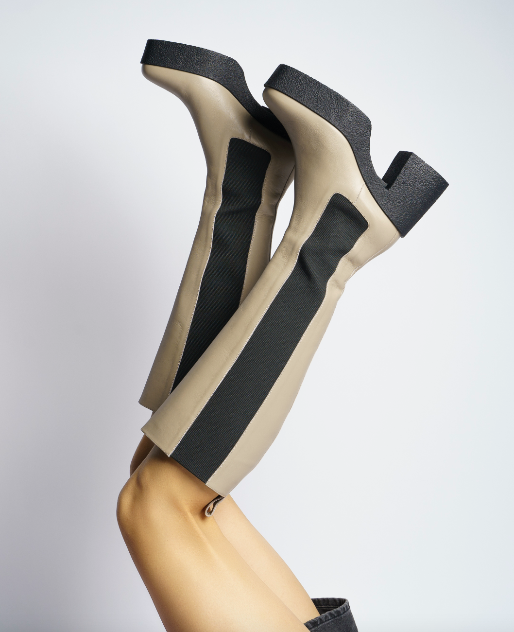 Momoko Taupe Knee-High Leather Chelsea Boots 20077-05-02 -2