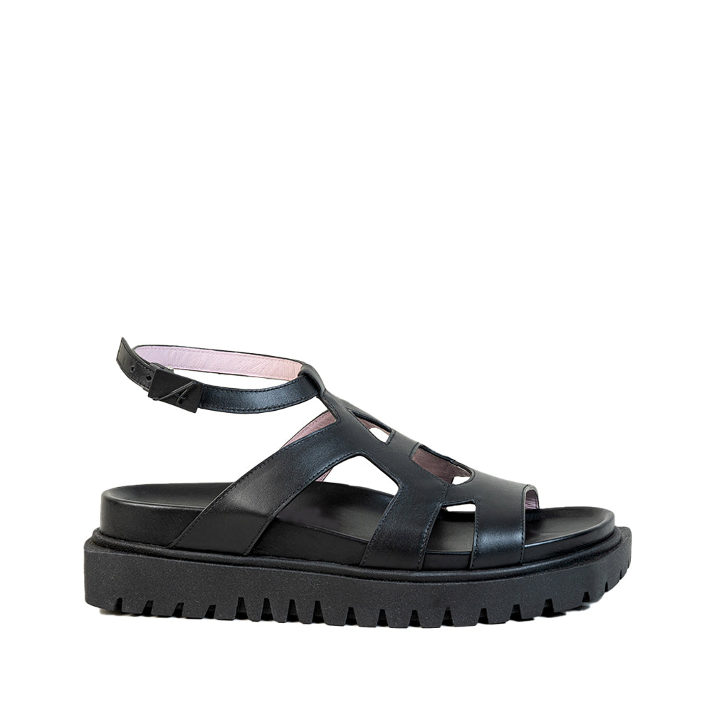 Nami Black Leather Sandals AMA1002-BLACK - 1