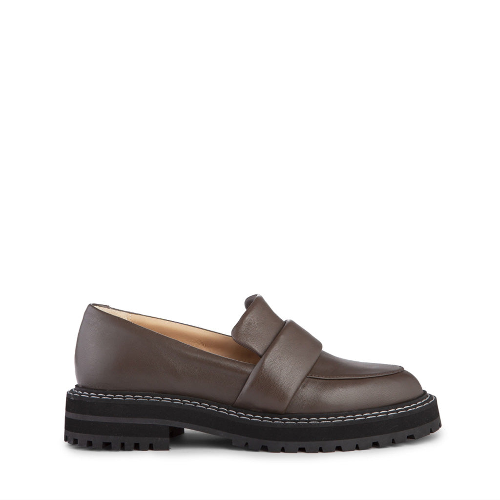 Noelle Dark Khaki Leather Loafers Loafers