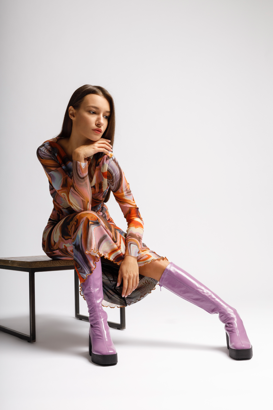 Izumi Violet Patent Stretch Leather Chunky Boots 20077-01-22 - 5