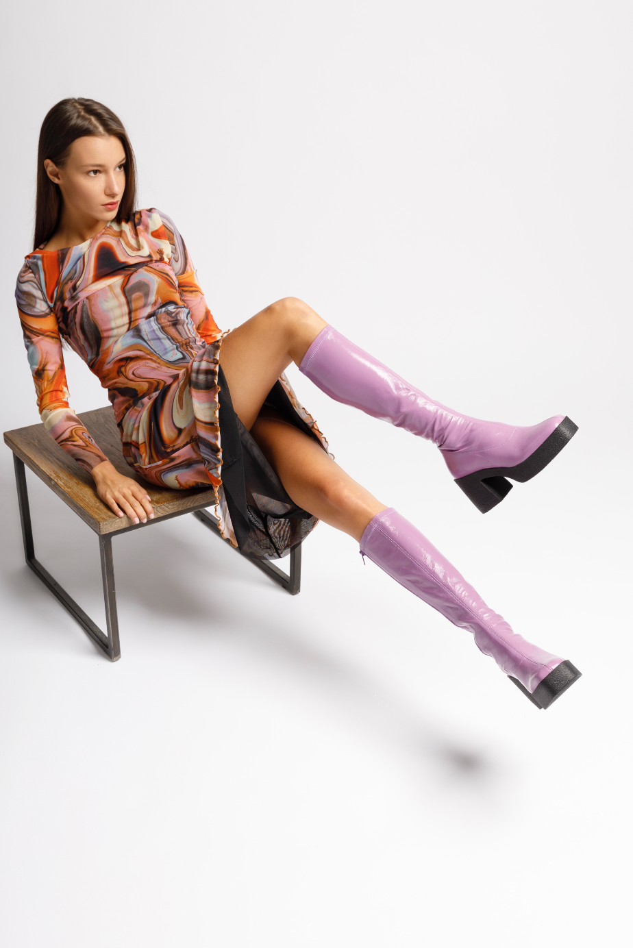 Izumi Violet Patent Stretch Leather Chunky Boots 20077-01-22 - 6