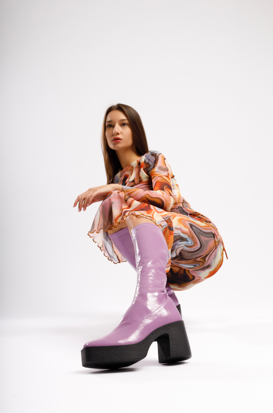 Izumi Violet Patent Stretch Leather Chunky Boots 20077-01-22 - 3