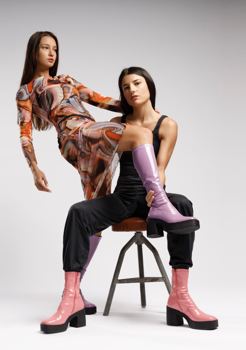 Izumi Violet Patent Stretch Leather Chunky Boots 20077-01-22 - 9