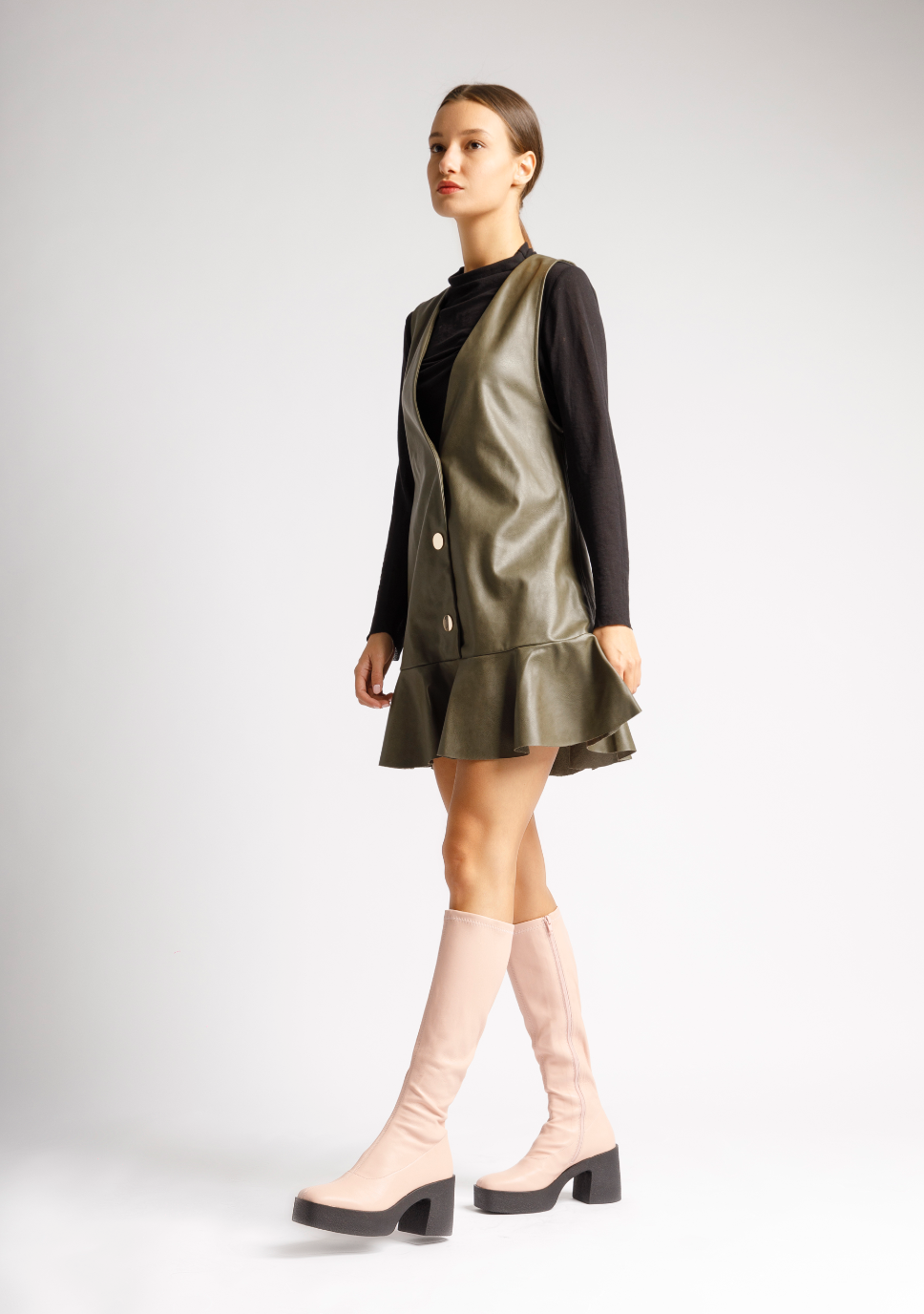 Izumi Pastel Rose Stretch Leather Chunky Boots 20077-01-13 - 4