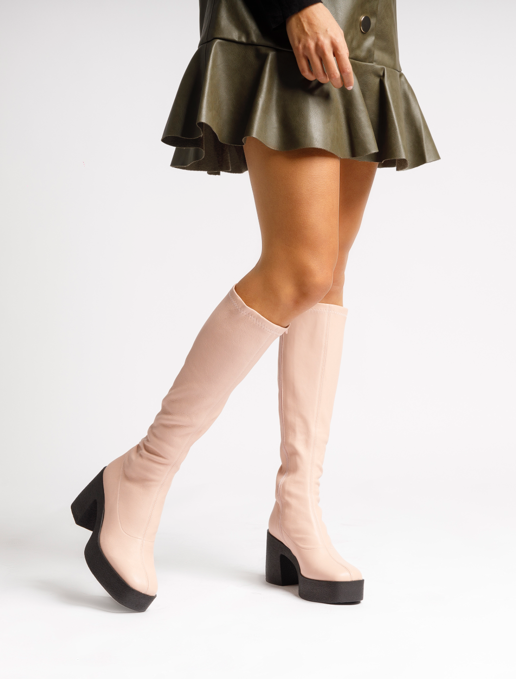 Izumi Pastel Rose Stretch Leather Chunky Boots 20077-01-13 - 2