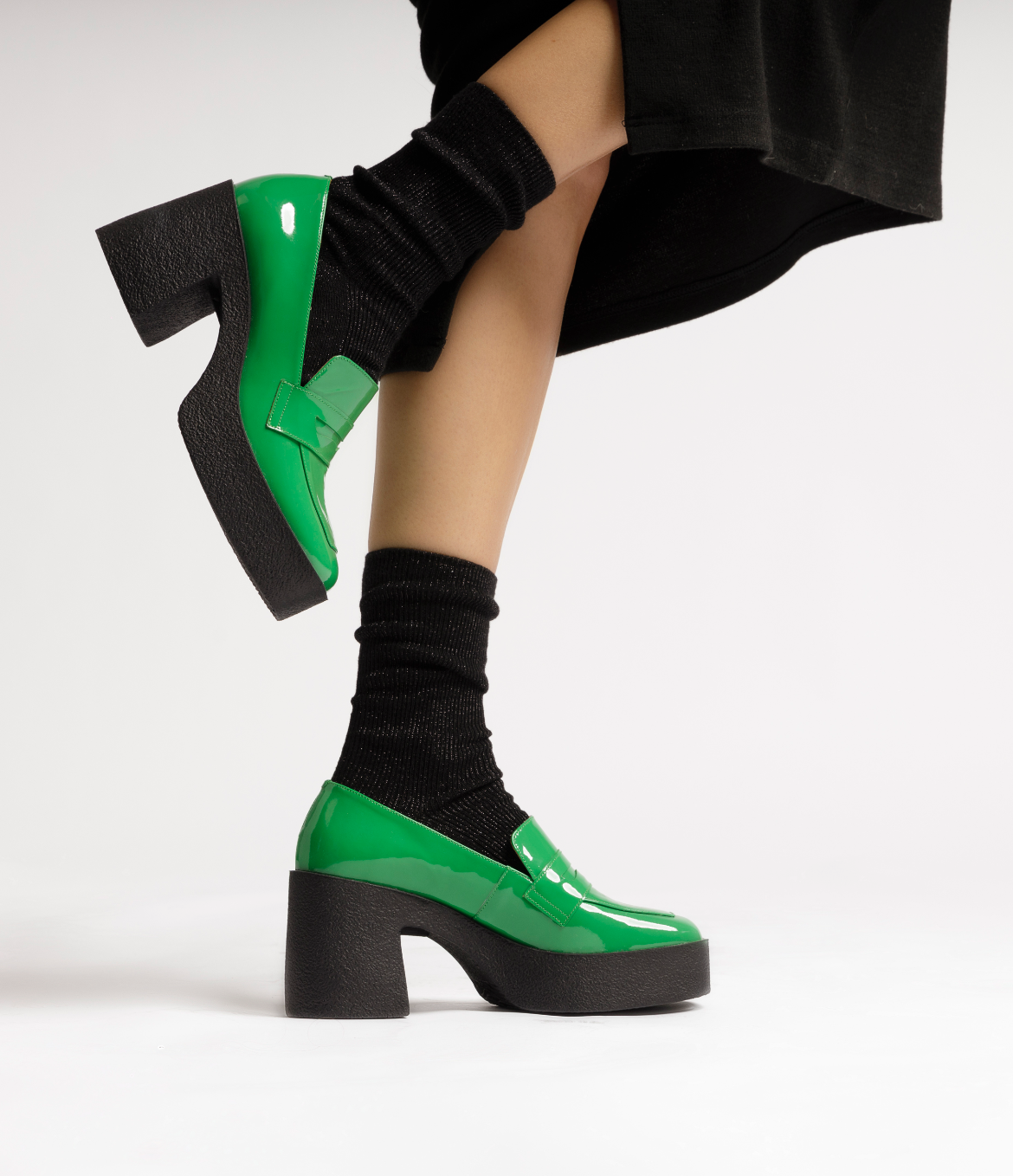 Yoko Forest Green Patent Leather Chunky Loafers 21031-01-08 - 3