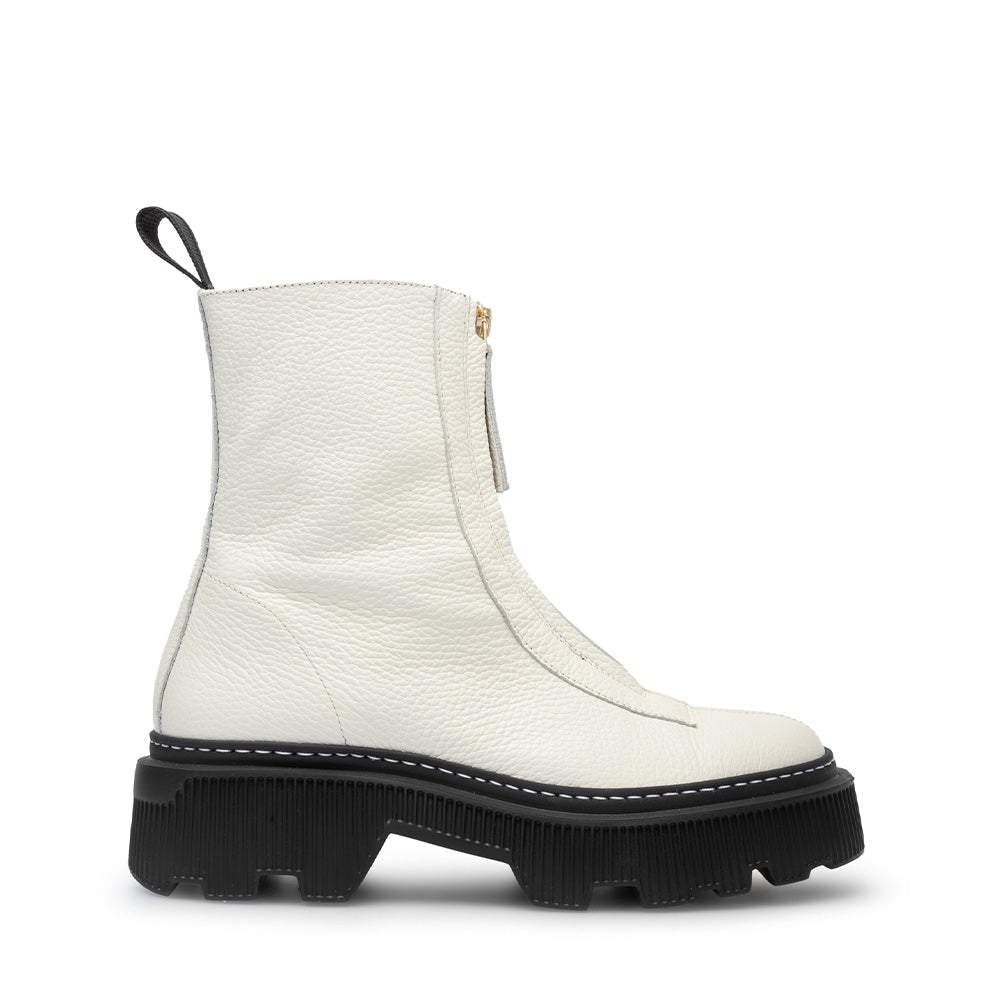 Shane Off White Front Zip Leather Boots LAST1700 -1