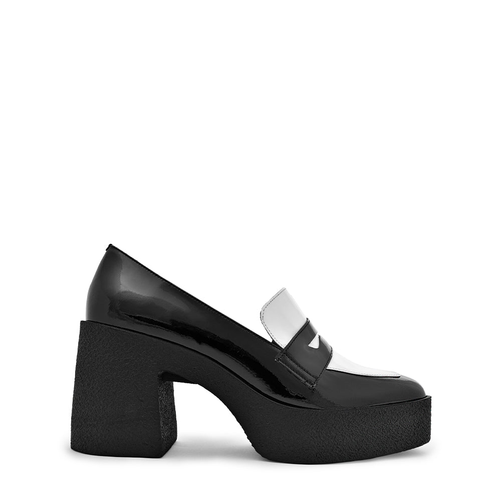 Yoko Black White Patent Leather Chunky Loafers 21031-01-07 - 1