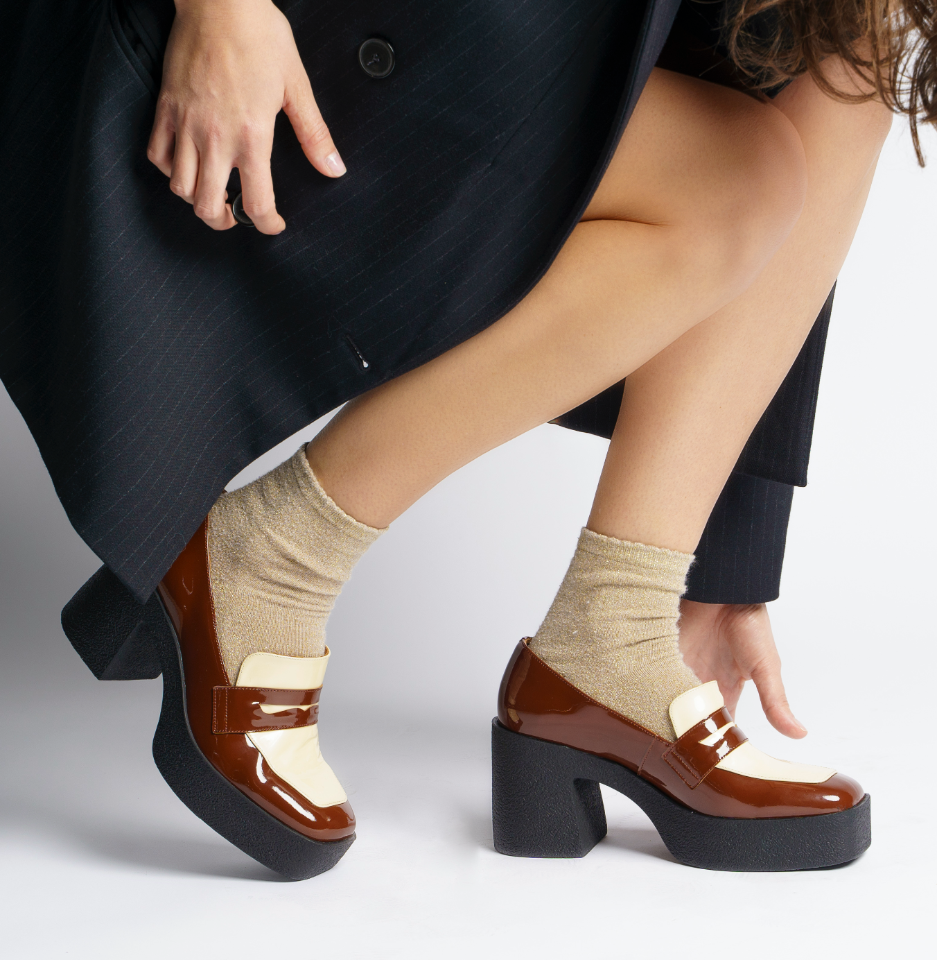 Yoko Caramel Cream Patent Leather Chunky Loafers 21031-01-05 - 2