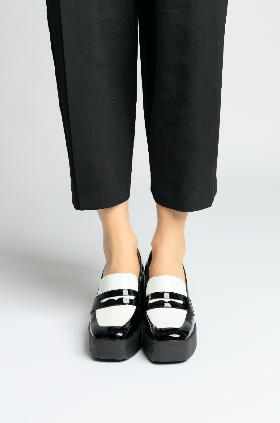 Yoko Black White Patent Leather Chunky Loafers 21031-01-07 - 3