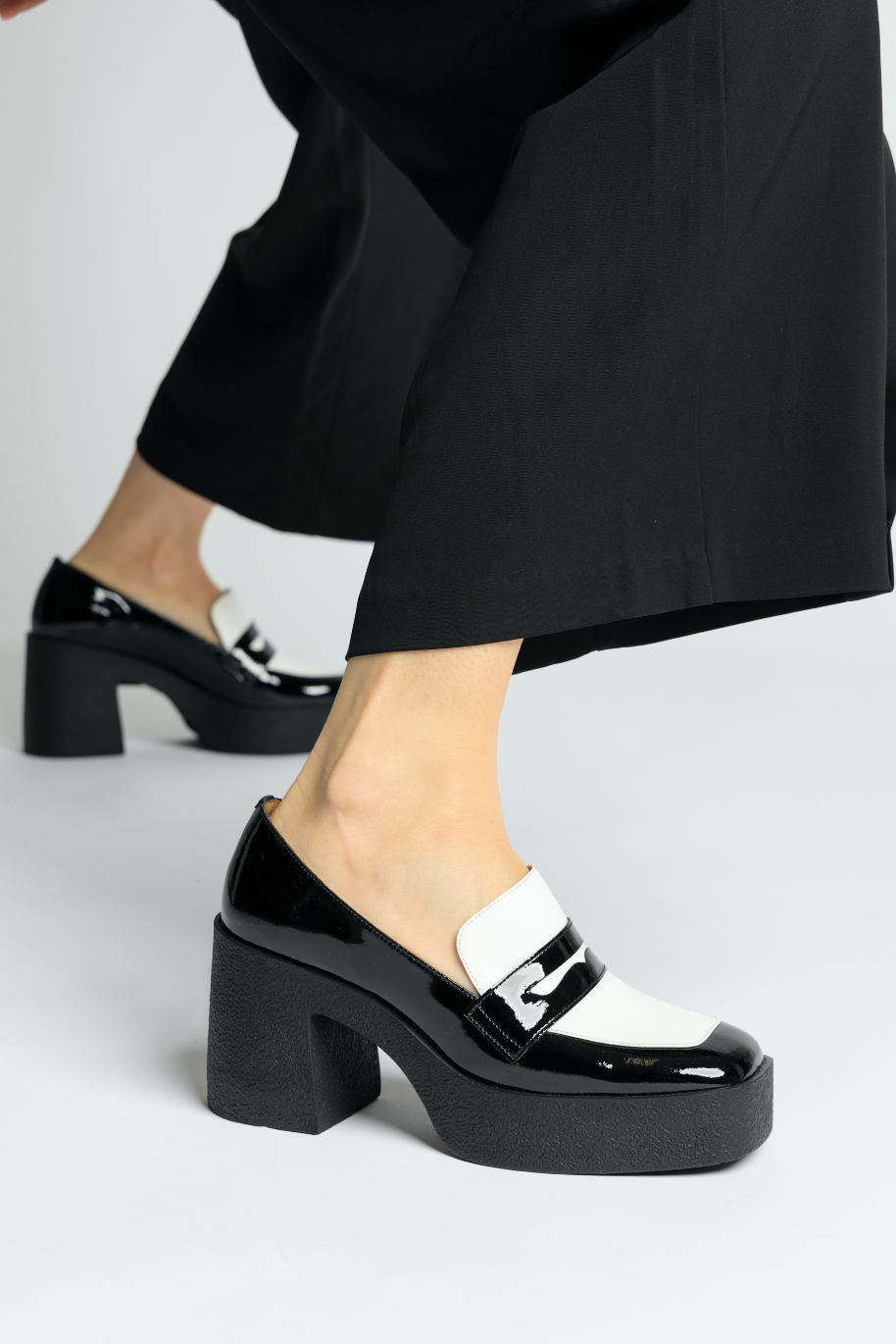 Yoko Black White Patent Leather Chunky Loafers 21031-01-07 - 8