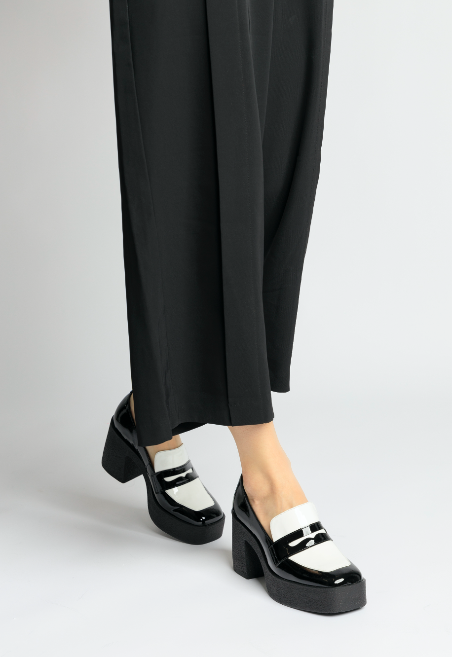 Yoko Black White Patent Leather Chunky Loafers 21031-01-07 - 9