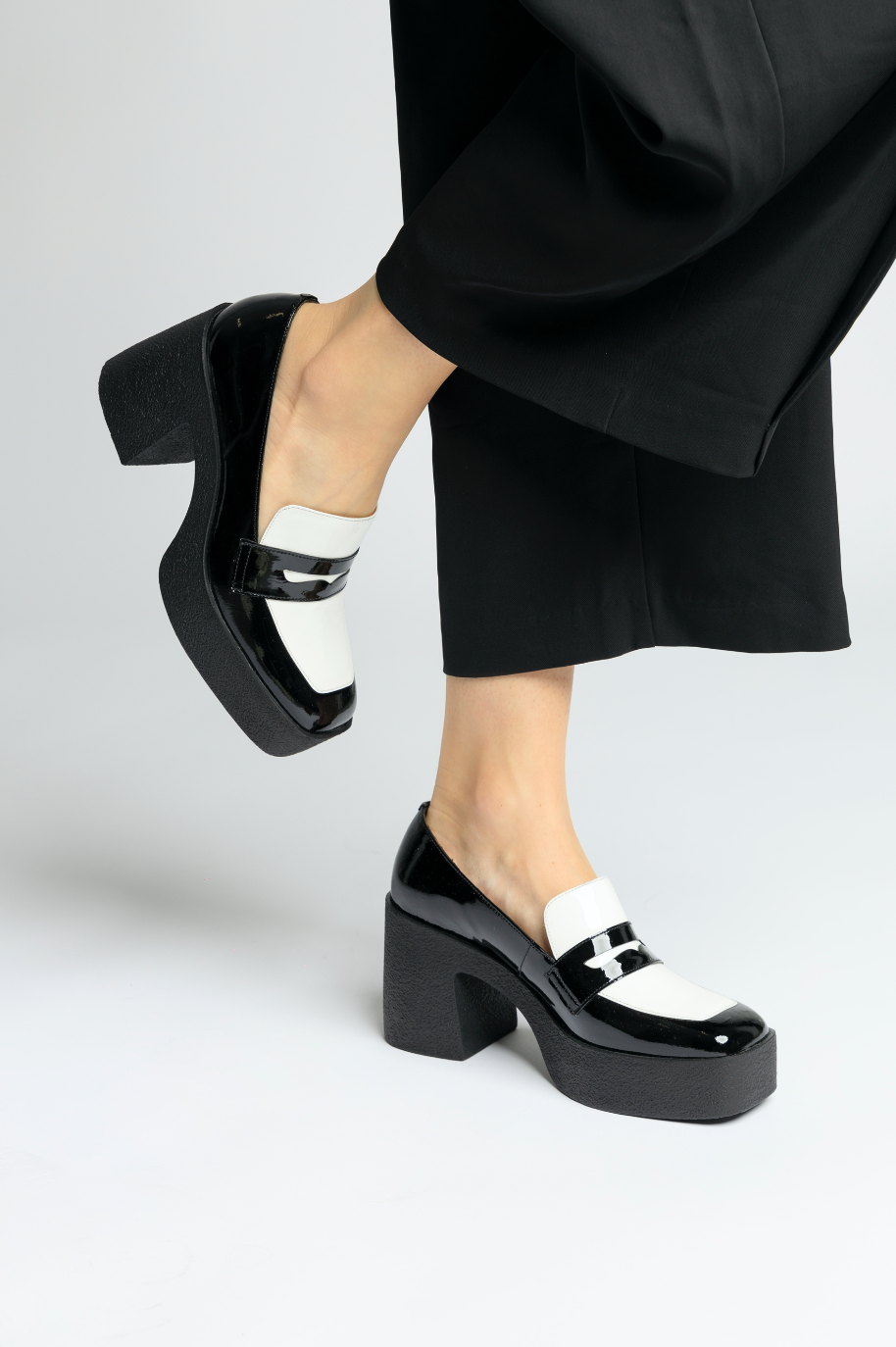 Yoko Black White Patent Leather Chunky Loafers 21031-01-07 - 10