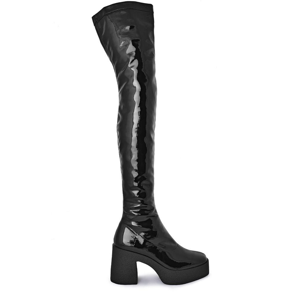 Yoshi Black Thigh-High Stretch Patent Boots 20077-03-02 - 1