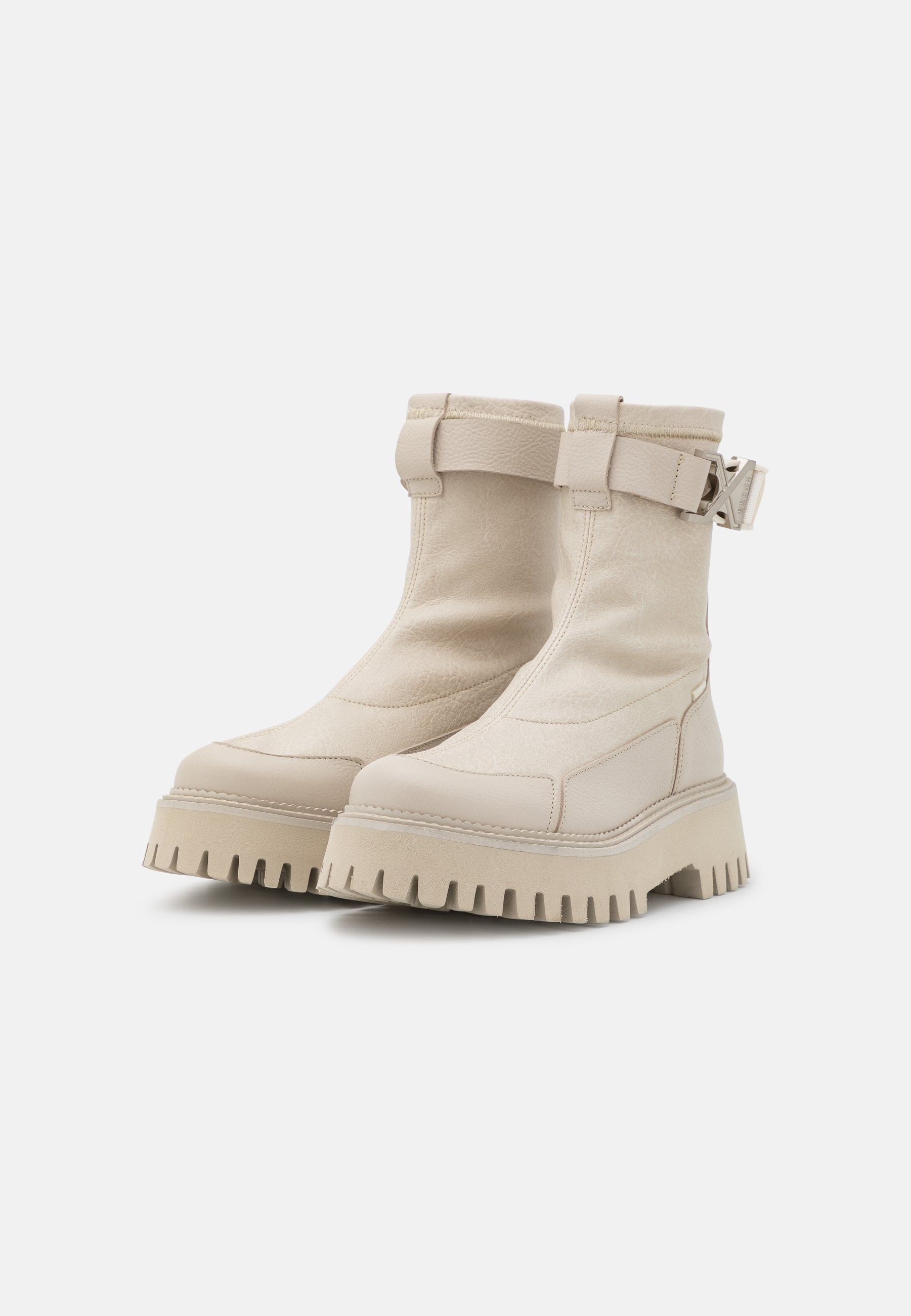 Groovy Stretch Buckle White Ankle Boots 47399-G-1257 -3