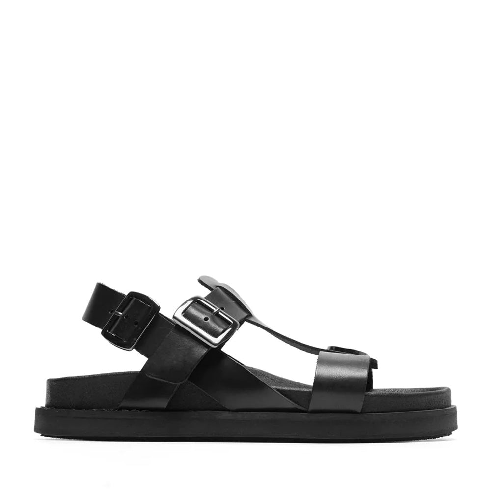 Caskimmi Black Leather Buckle Sandals Sandals