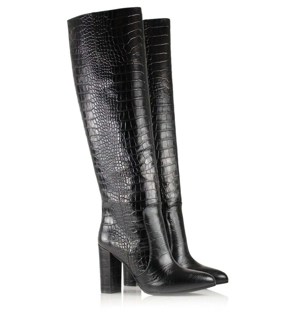 Brigitte Black Croco Boots 3172_Black - 3