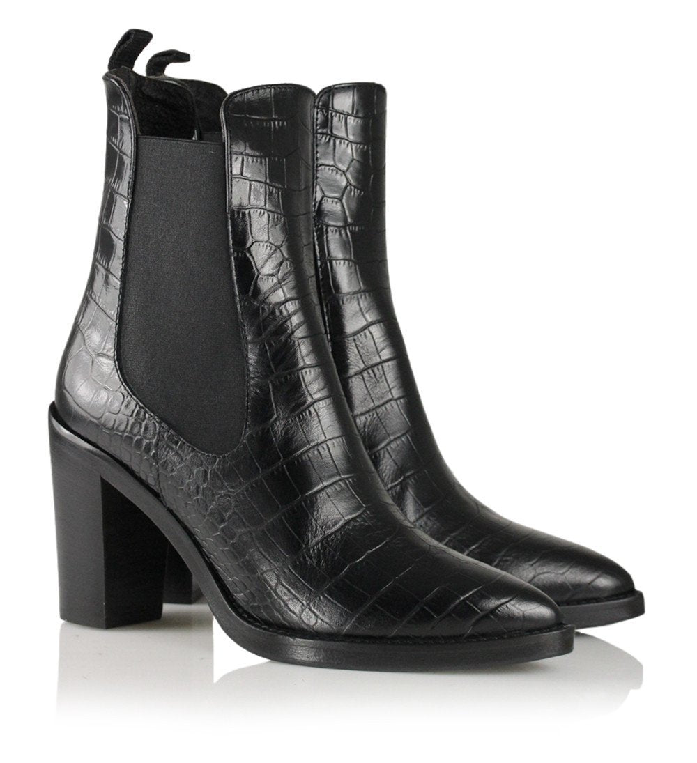 Karen Black Croco Boots 3227_Black - 2