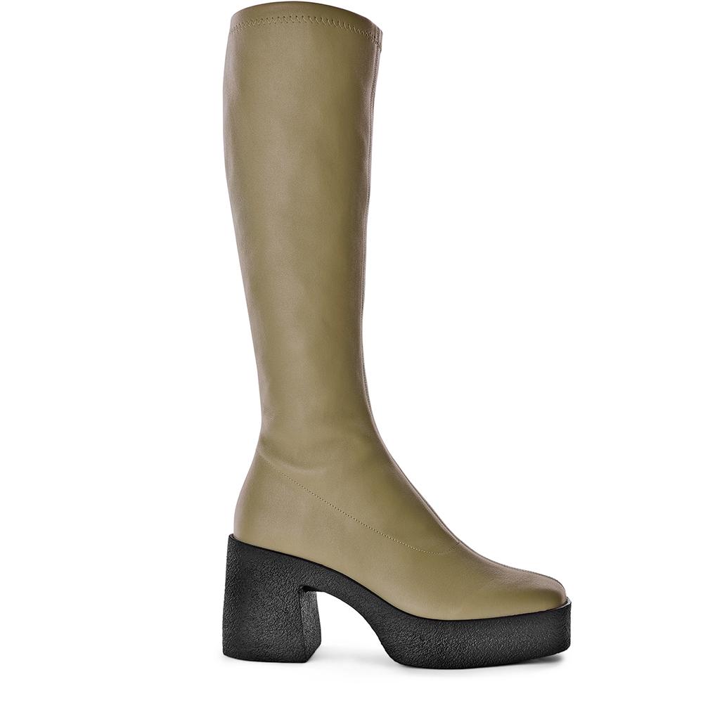 Izumi Khaki Stretch Leather Chunky Boots 20077-01-07 - 1
