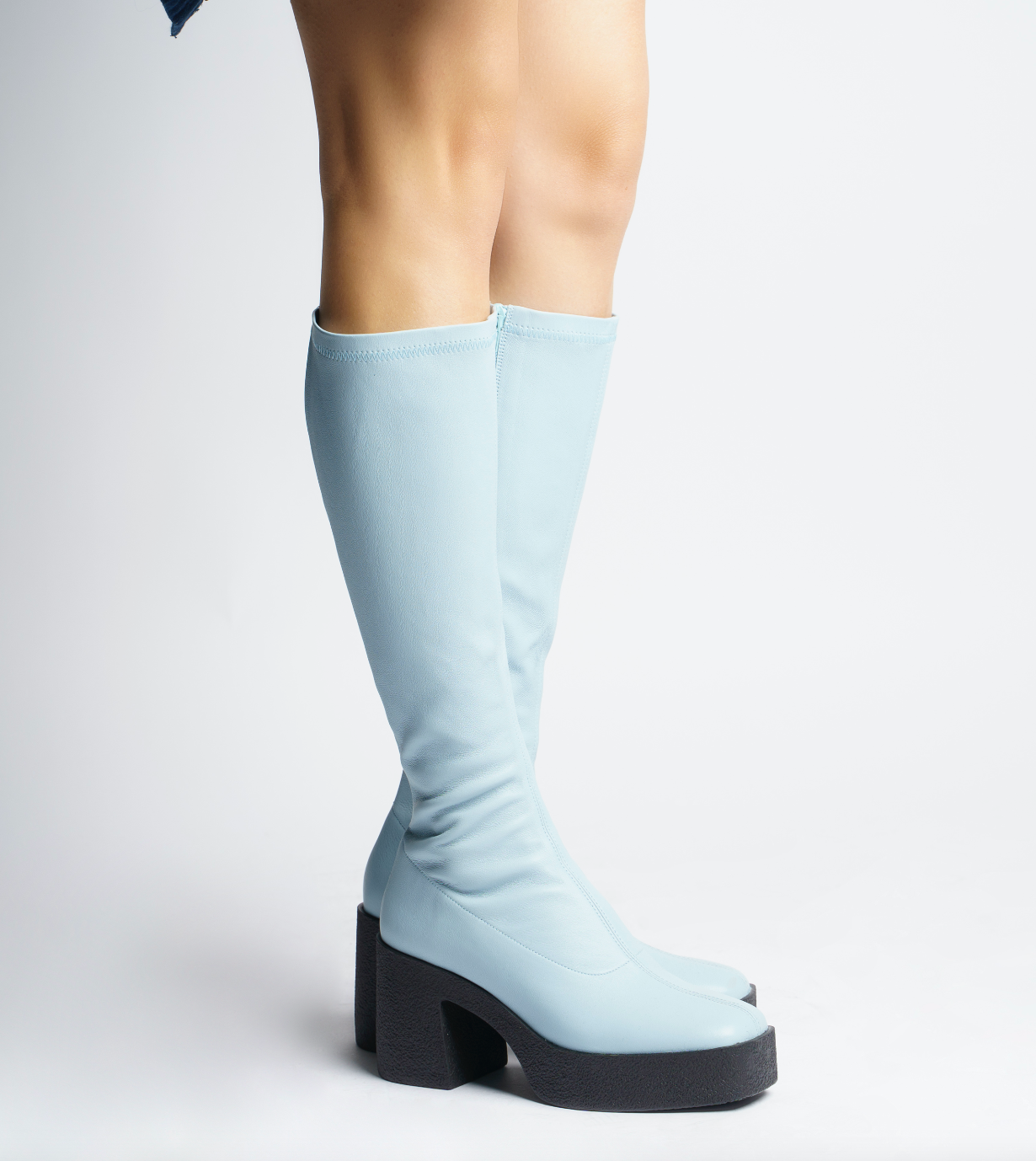 Izumi Pastel Blue Stretch Leather Chunky Boots 20077-01-10 - 9