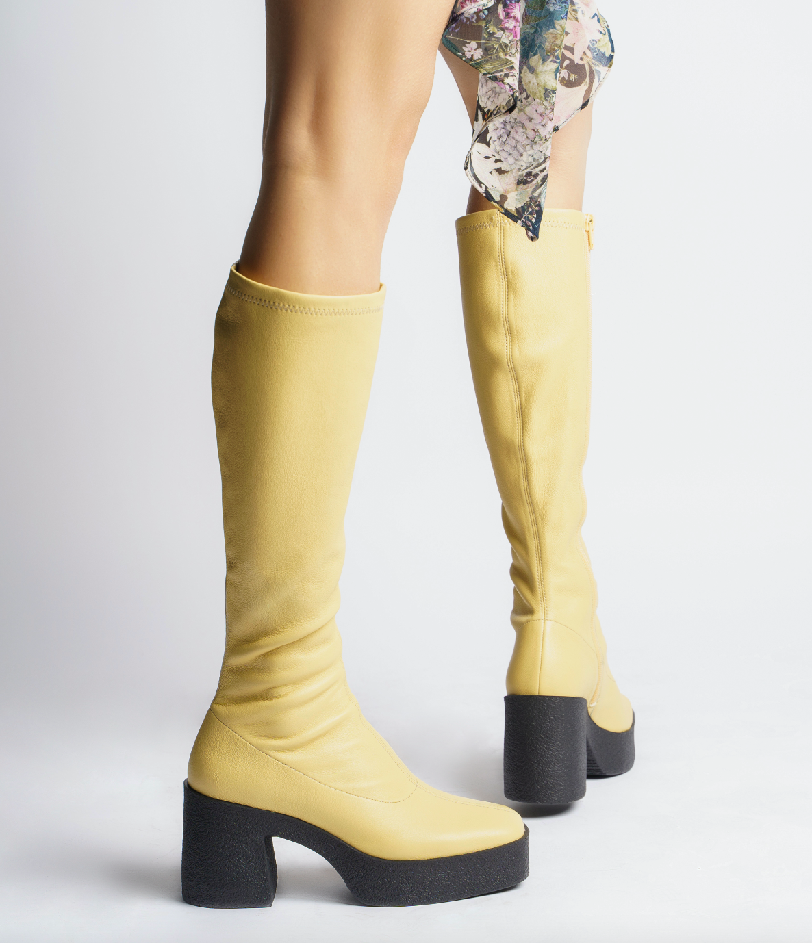 Izumi Pastel Yellow Stretch Leather Chunky Boots 20077-01-11 - 9