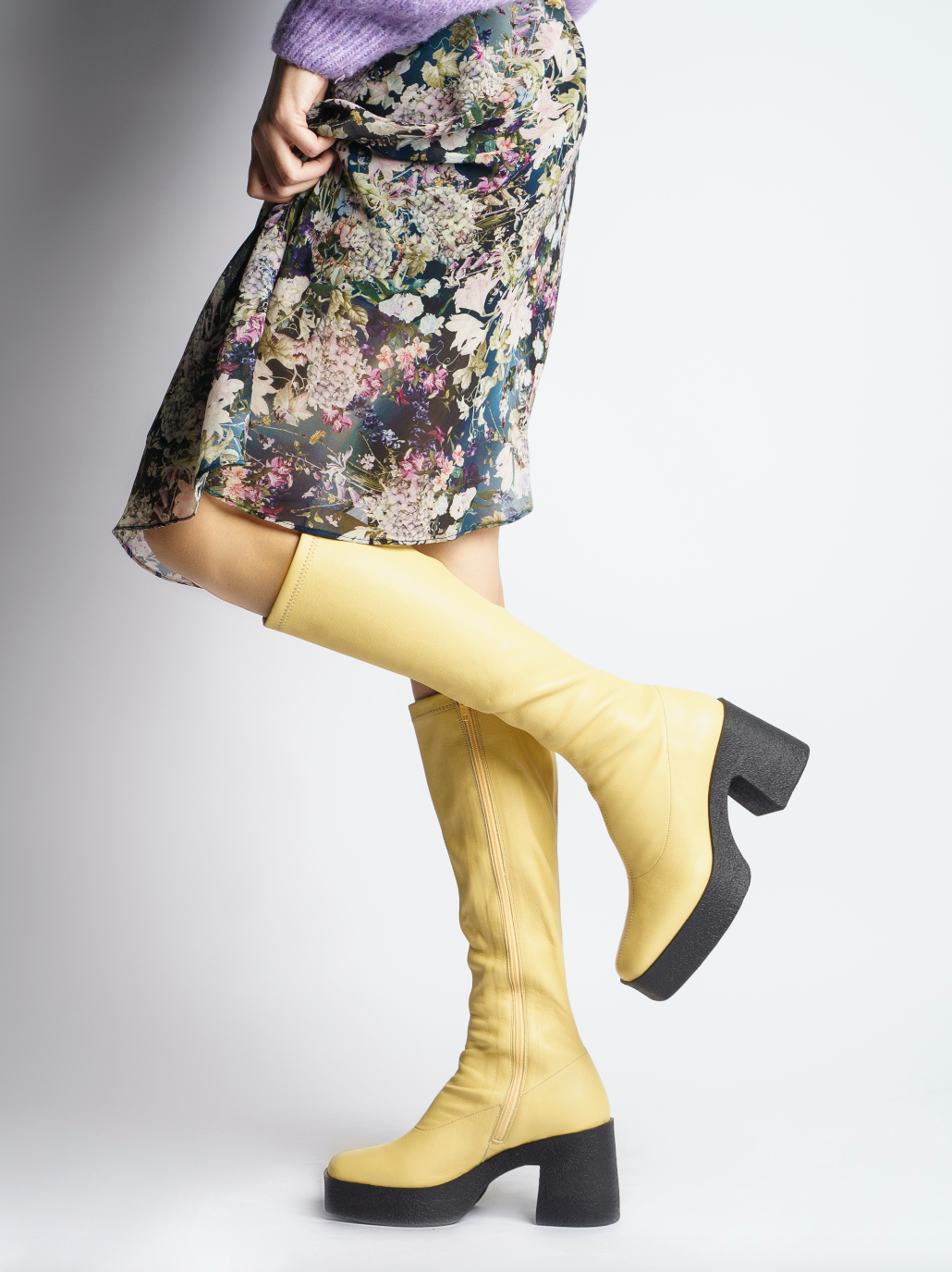 Izumi Pastel Yellow Stretch Leather Chunky Boots 20077-01-11 - 7