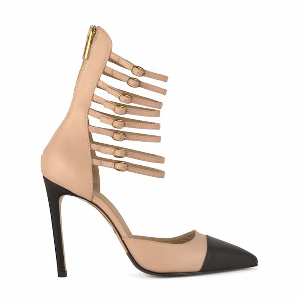 Phoebe Powder Pink Black Nappa Leather Sandals