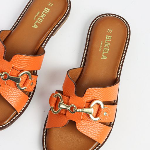 Holly Orange Leather Slides HOLLY-ORANGE - 2