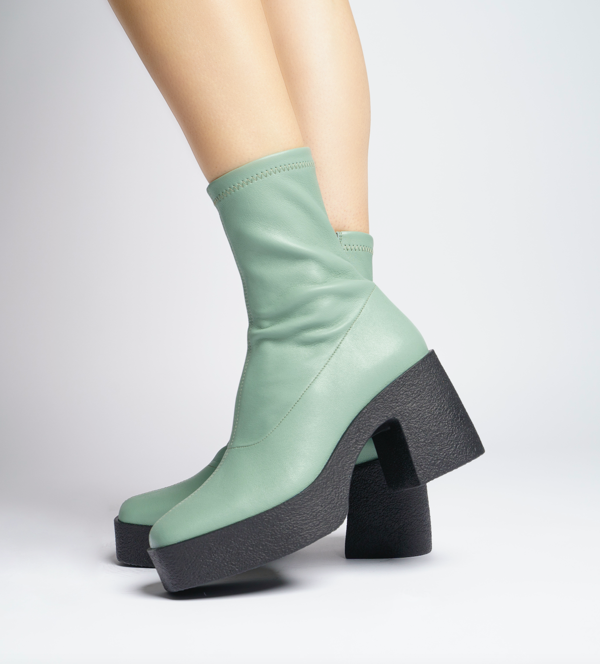 Umi Sage Green Stretch Leather Chunky Ankle Boots 20077-02-10 - 7