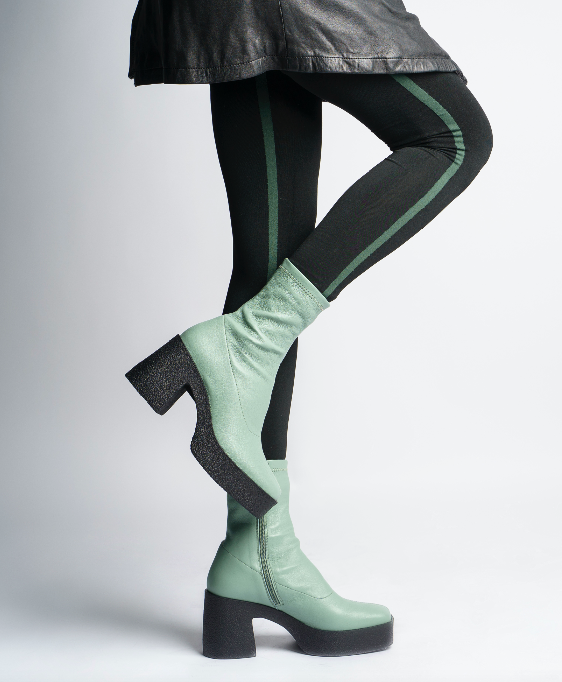 Umi Sage Green Stretch Leather Chunky Ankle Boots 20077-02-10 - 9