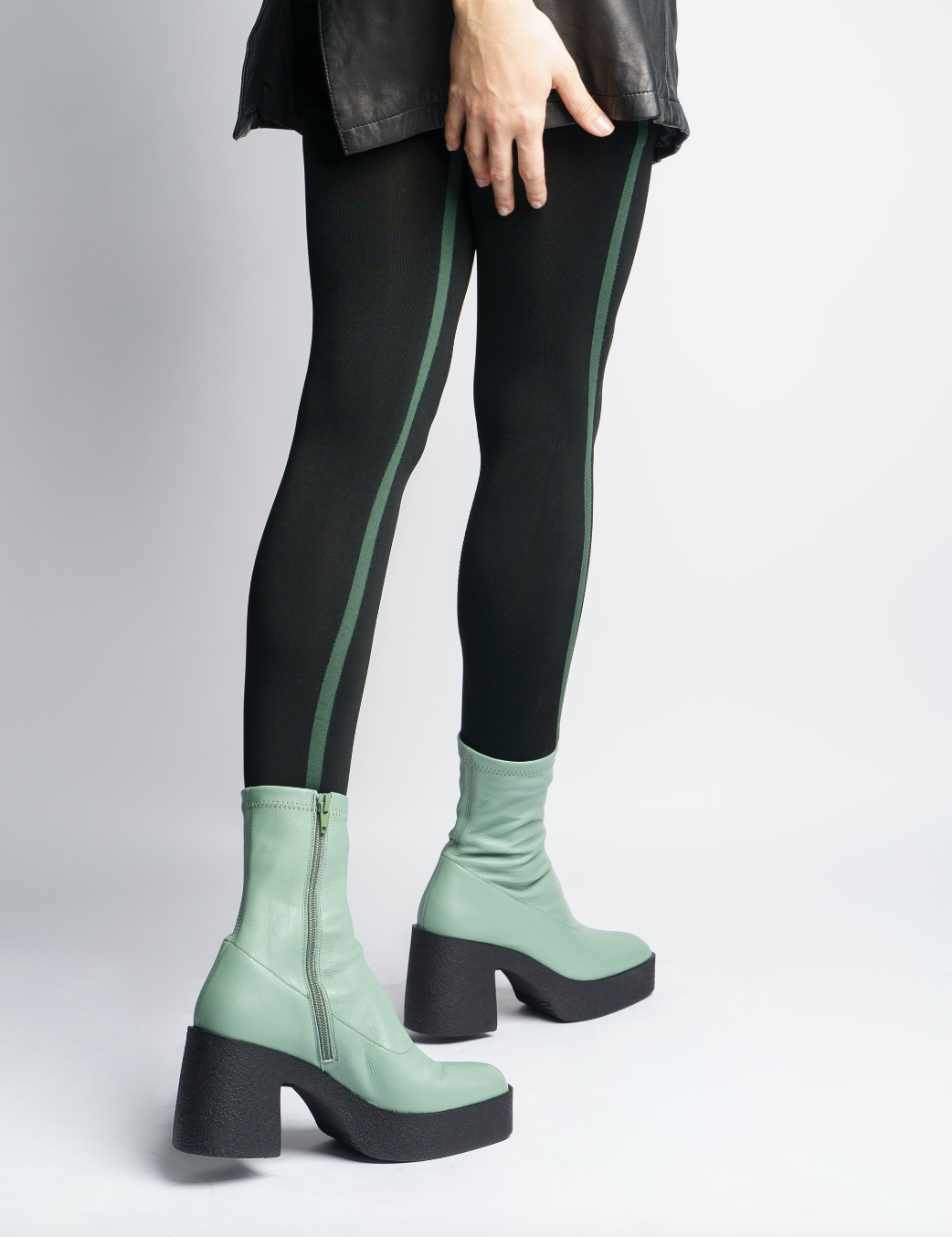 Umi Sage Green Stretch Leather Chunky Ankle Boots 20077-02-10 - 10