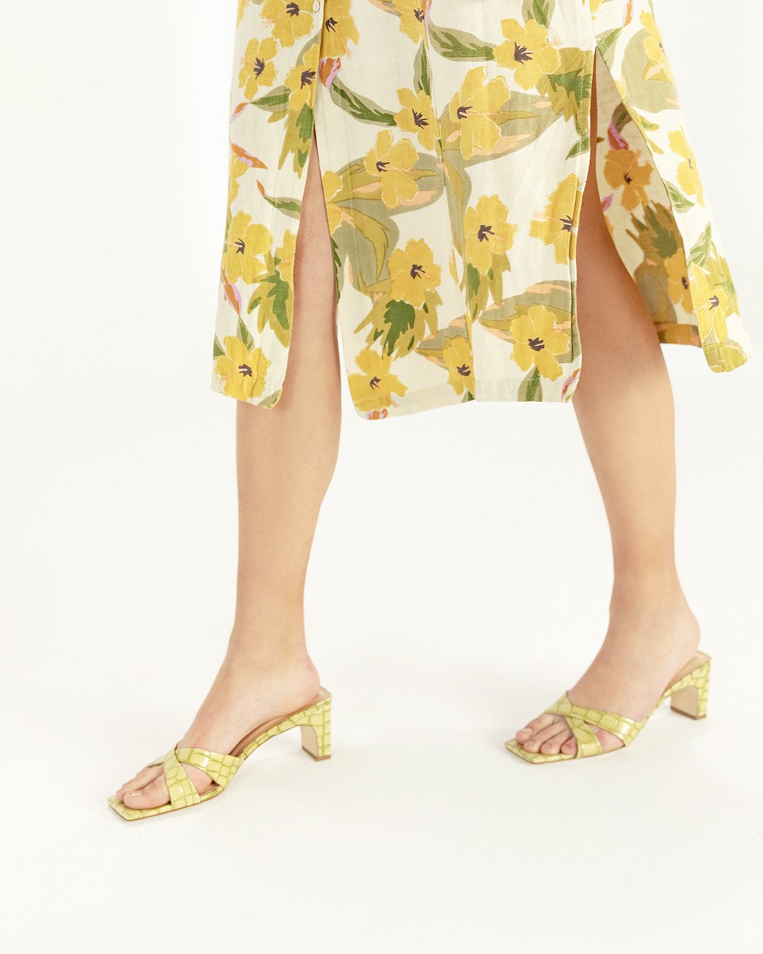 Yumi Pistachio Croco Embossed Leather Sandals - 2