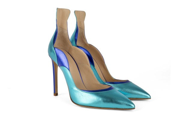 Wave Ocean Blue Laminated Leather Pumps