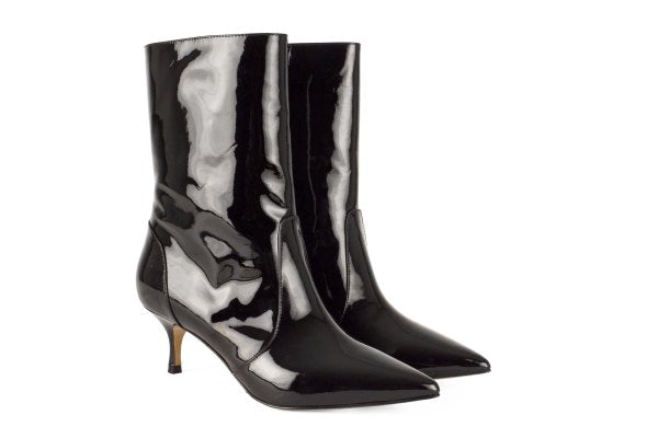 Marla Pitch Black Patent Leather Pull-on Boots