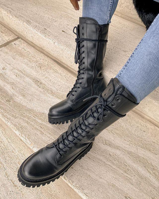Groovy Lace-Up Black Combat Boots 14215-A01 - 02