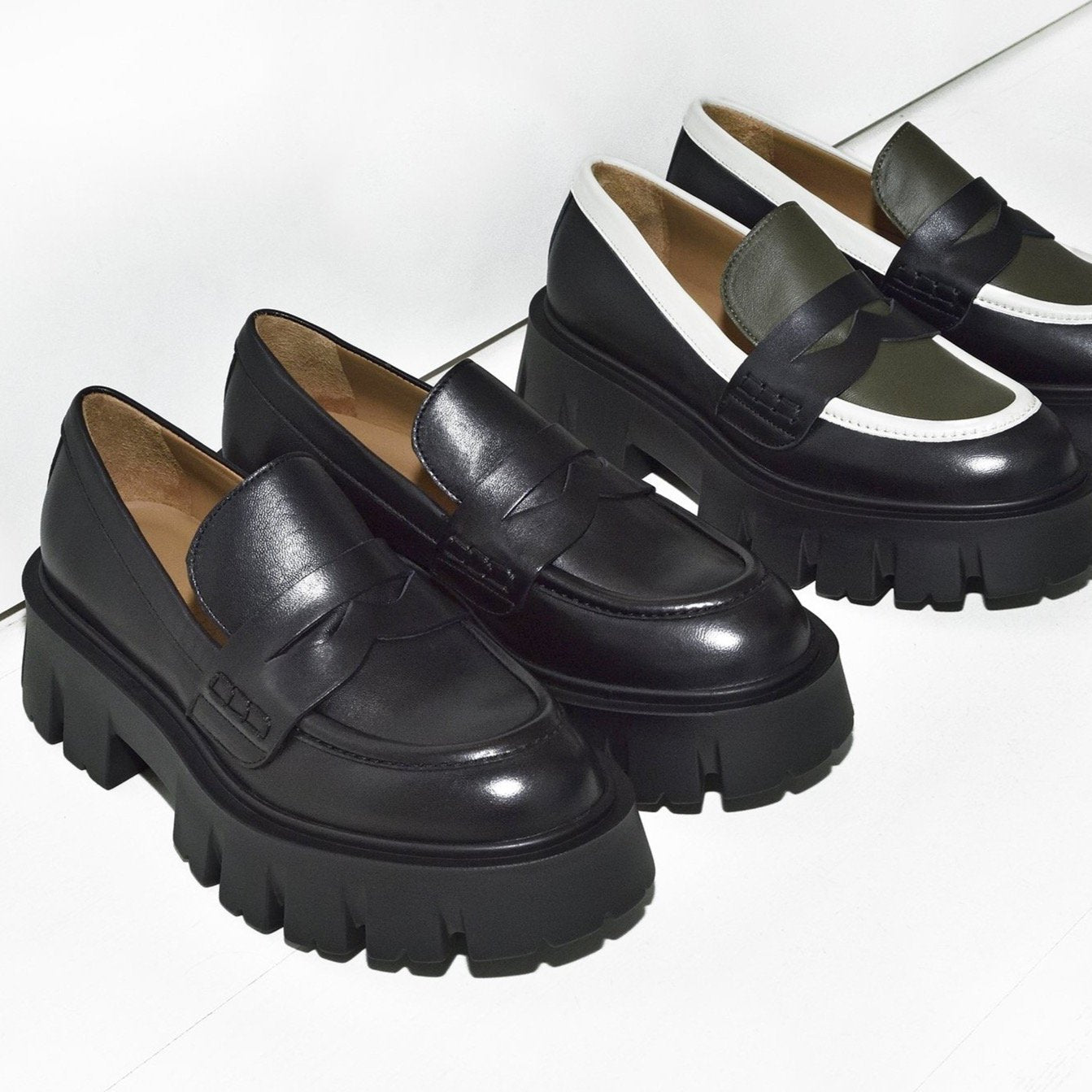 Mikki Black Leather Chunky Loafers D1304Black - 6