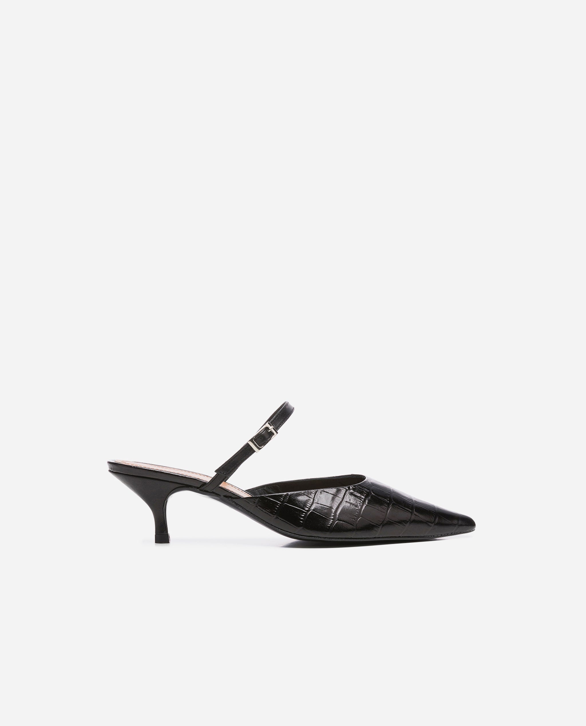 Hilda Croco Leather Black Mule Shoes Heels 20010411817-001 - 6