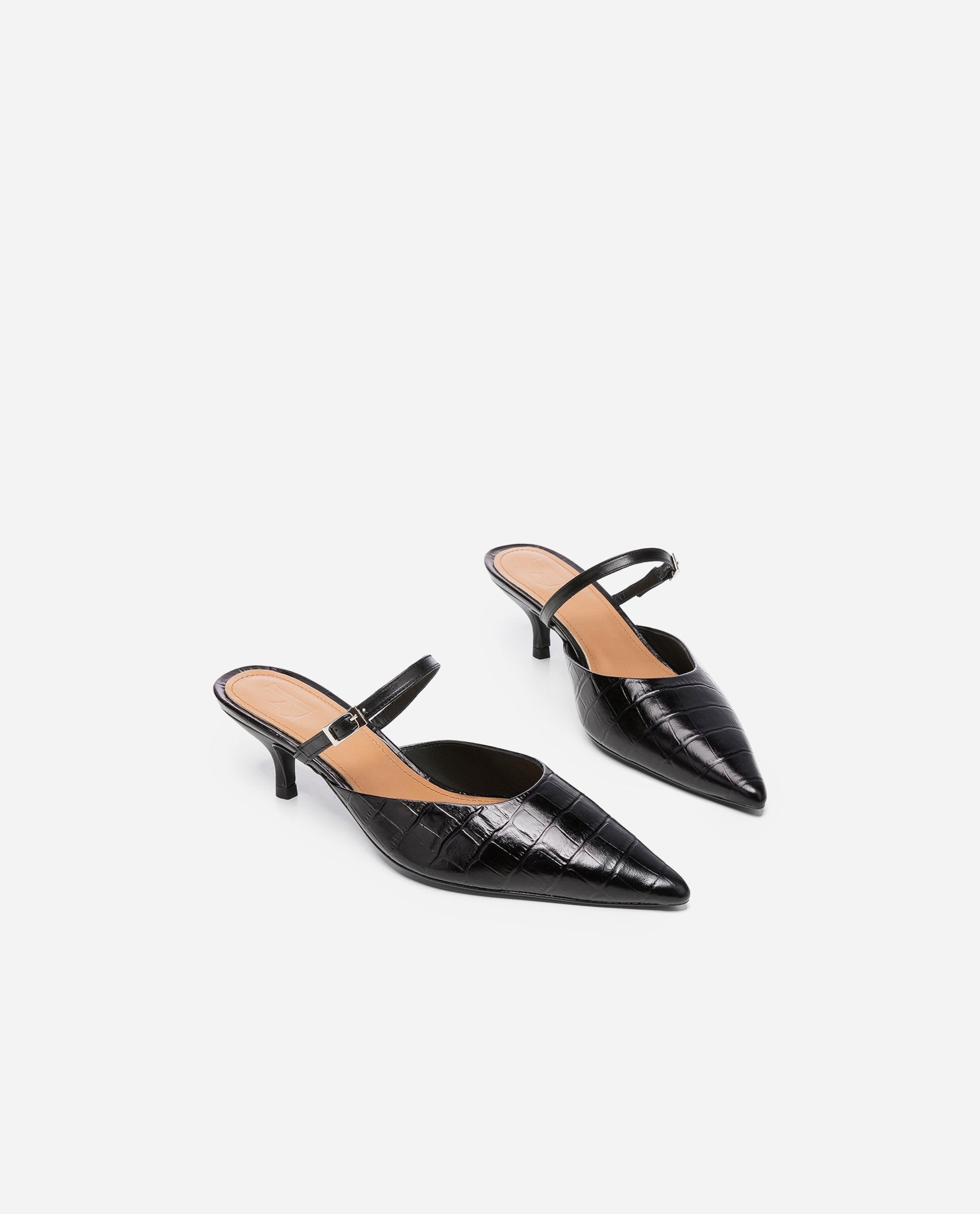 Hilda Croco Leather Black Mule Shoes Heels 20010411817-001 - 2