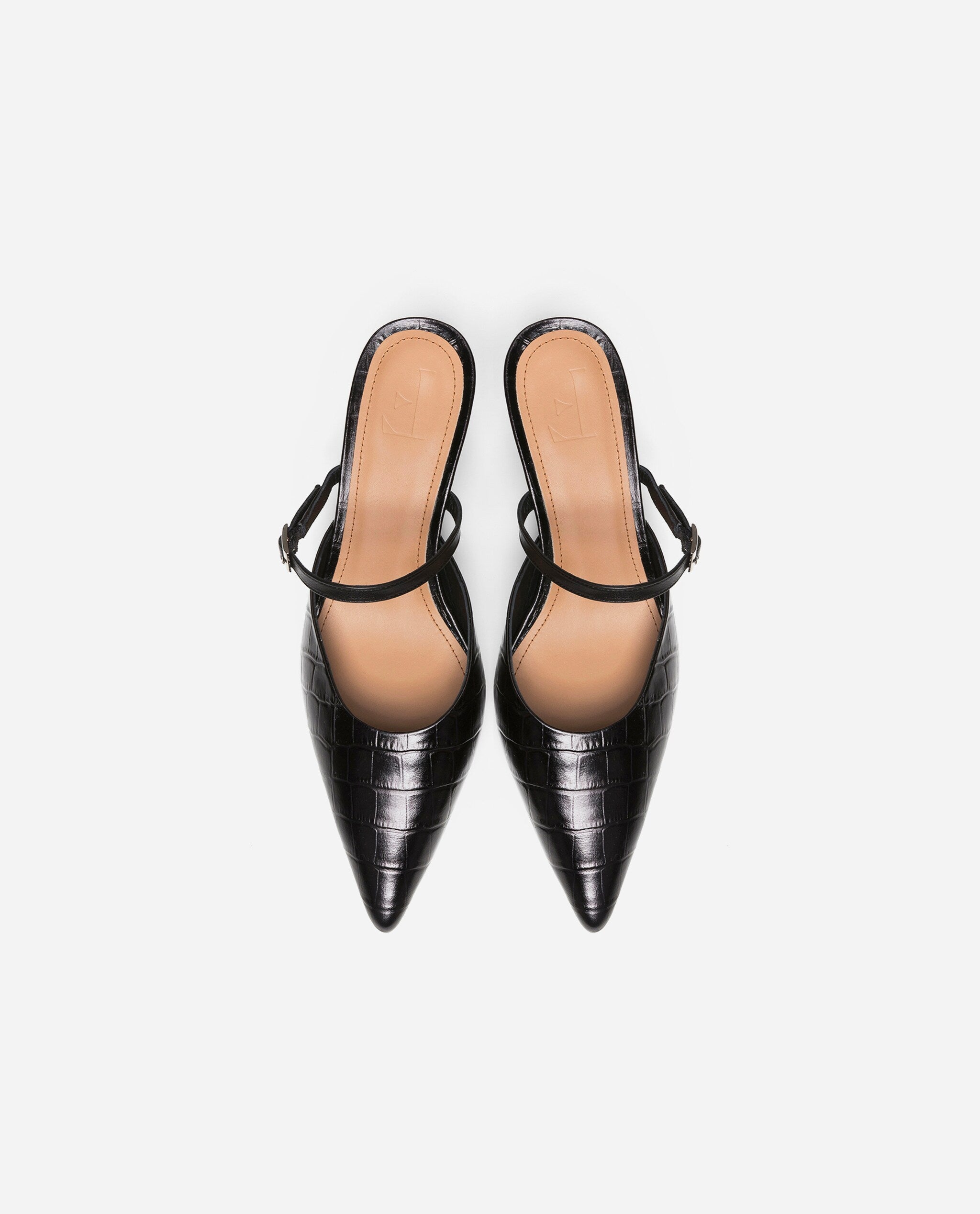 Hilda Croco Leather Black Mule Shoes Heels 20010411817-001 - 4